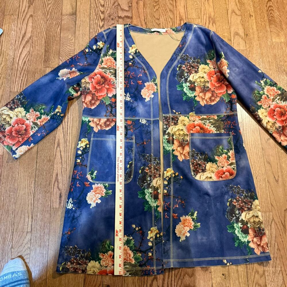Anthro Solitaire Emilie Duster Kimono Jacket Navy Floral Large - Picture 4 of 7